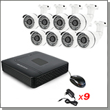Проводной комплект видеонаблюдения для улицы - 8 HD камер